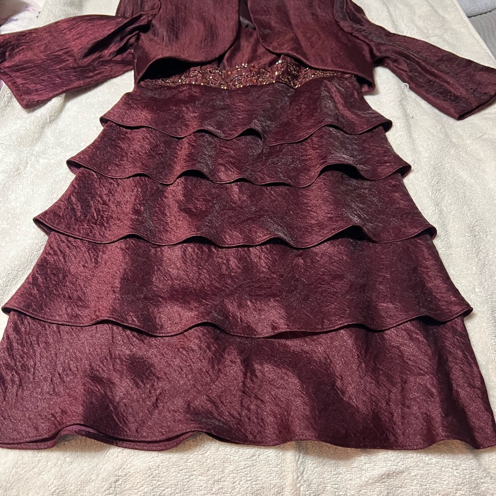 R & M Richards Burgundy Layered Dress